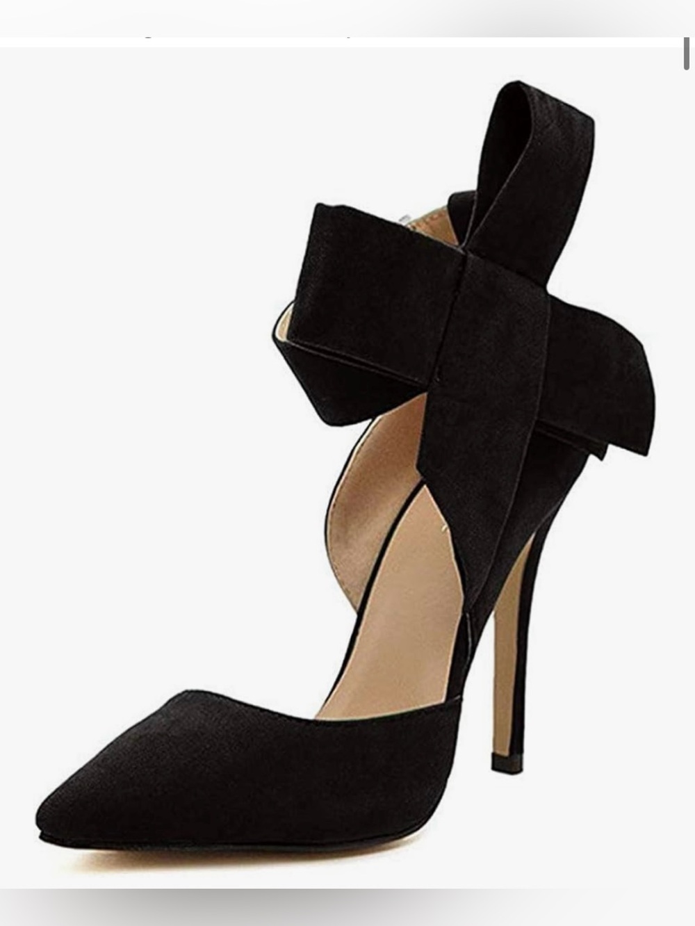 Women's Black Pointed Heels with Bow Ankle Strap